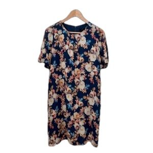 J. Crew Antique Floral Blue Silk Short Sleeve Shift Dress. Size 4